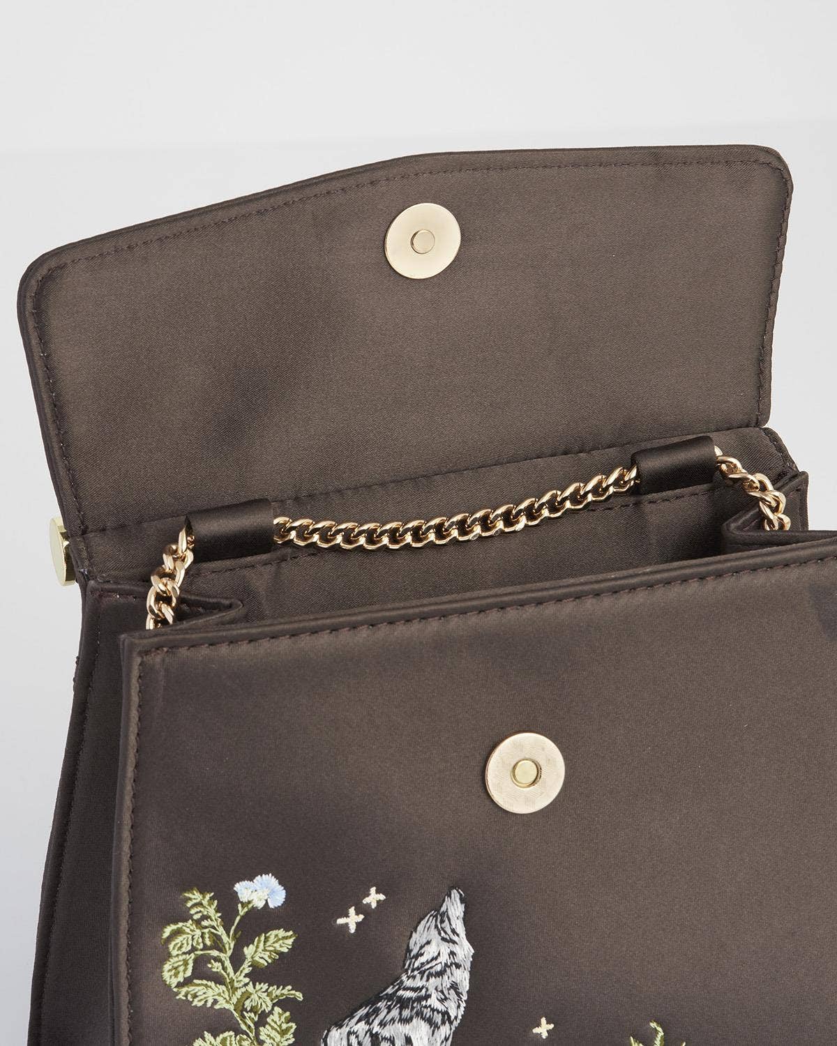Wolf & Moon Embroidered Charcoal Satin Tote - UK, US & EU