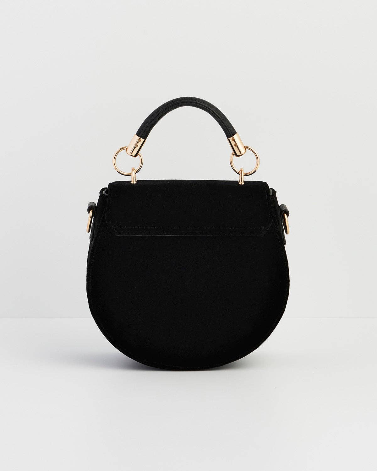 Fox & Owl Embroidered Black Top Handle Saddle Bag