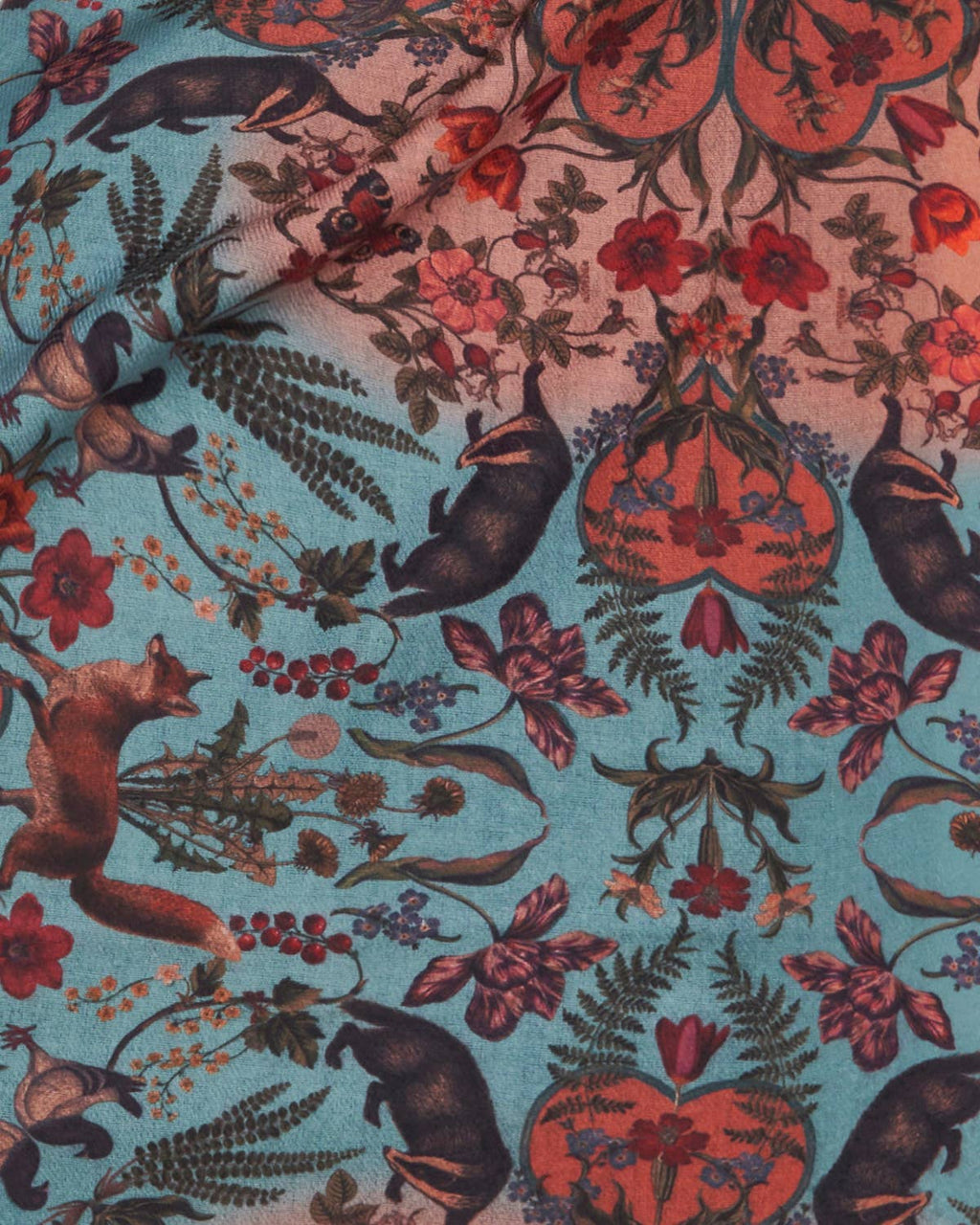 FABLE Folksy Fox Teal Scarf with Tassels