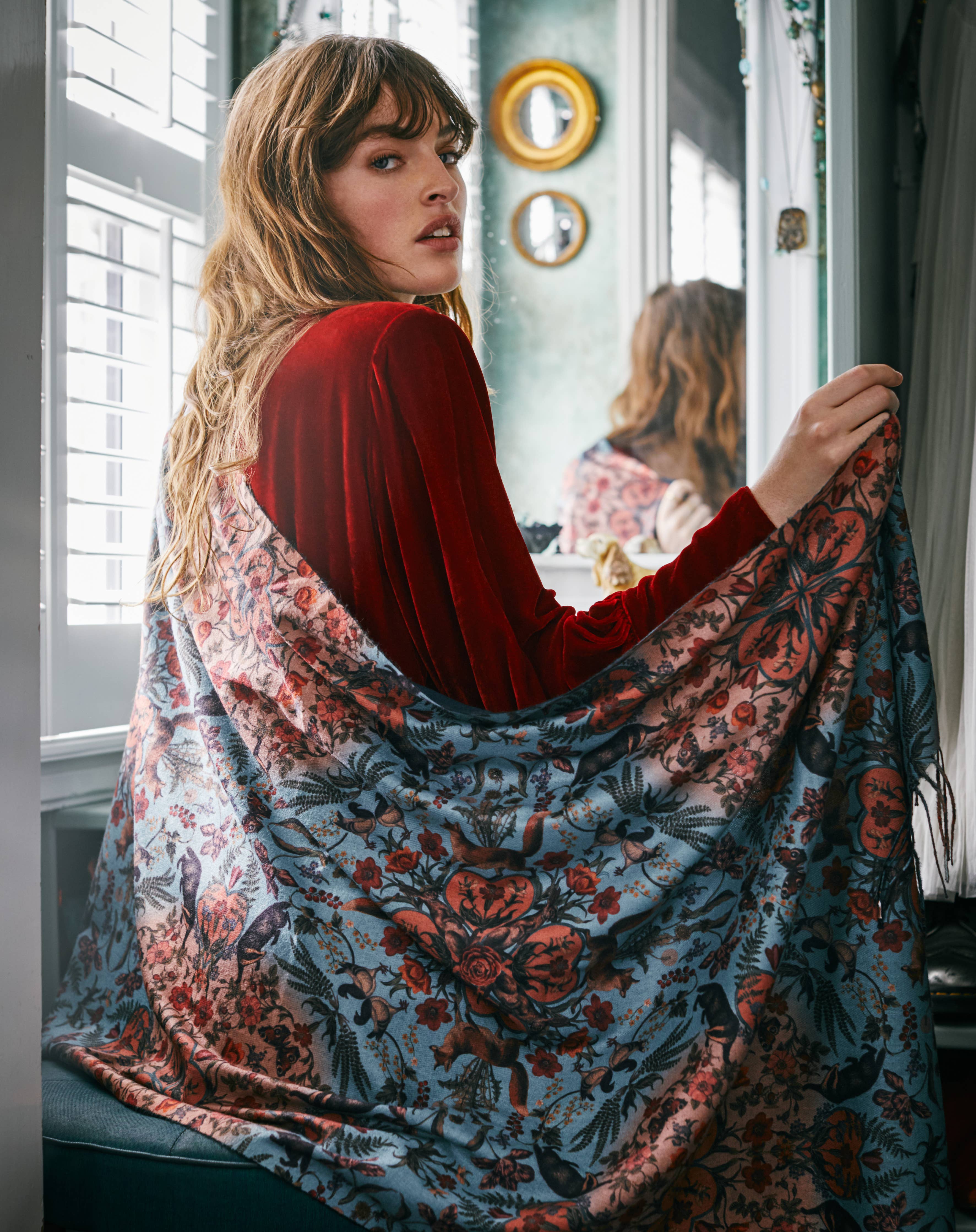 FABLE Folksy Fox Teal Scarf with Tassels