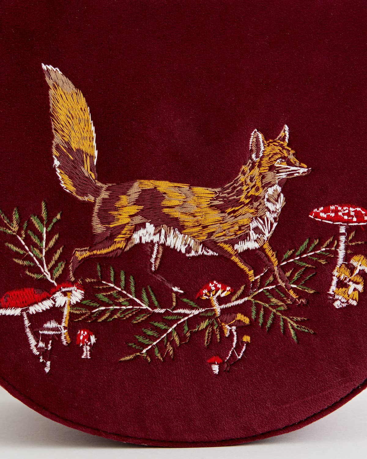 Fox & Mushroom Embroidered Velvet Saddle Purse - UK, US & EU